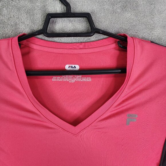 Women's Fila Sport Shirt V-Neck Performance Pink & Black Short Sleeve Size M - Picture 4 of 9